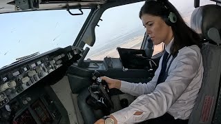 Beautiful Female Pilot Take Off Her Boeing B737800  Cockpit View  GoPro [upl. by Odrarej]