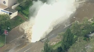 Water main break floods streets around UCLA [upl. by Mehetabel]