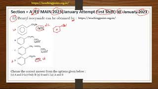 Section  A jeemain 202330 January Shift 1 Benzyl isocyanide can be obtained by [upl. by Ailices567]