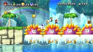 New Super Mario Bros U  Sychronized Platforming in Urchin Shoals [upl. by Htenay]