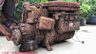 Kick Start Engine Military Generator Rusty  Restoration Military Generator Vintage 1971r [upl. by Jillie]