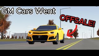 GM Cars Went OFFSALE Roblox Greenville [upl. by Erdnaet]