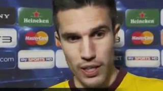 Robin Van Persie Interview after red card barcelonaarsenal [upl. by Ahsirek12]