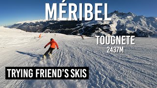 Trying friends skis on blue piste Faon in Méribel Les 3 Vallées Subtitles [upl. by Hamlin]