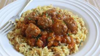 Mini Lamb Meatballs with Spicy Eggplant Tomato Sauce  Lamb Meatballs Recipe [upl. by Brazee216]