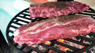 Charcoal grilled pork ribs with the Costco Fire pit aka Chimnea cooking grill [upl. by Lainad355]