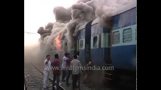 Train on fire at Delanga Station in Odisha’s Puri district [upl. by Aikenat]