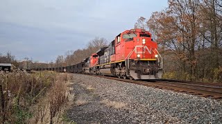 Notch 8 4 CN EMD SD70M2s pull heavy ore train into the sunset [upl. by Singleton]