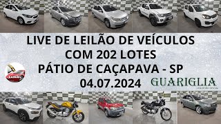 LIVE DE LEILÃO DE VEÍCULOS NO GUARIGLIA LEILÕES COM 202 LOTES DO DIA 04072024 [upl. by Novoj]