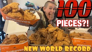 POPEYES CHICKEN WORLD RECORD  100 PIECES   MOM VS FOOD VS BLENDER [upl. by Nallek]