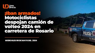 🚨¡Iban armados Motociclistas despojan camión de volteo 2024 en carretera de Rosario [upl. by Adnarrim]