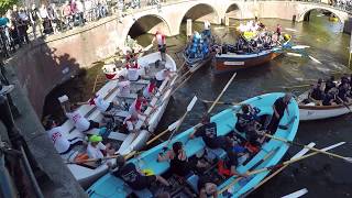 Grachtenrace 2018  Botsen klemliggen en opstoppingen in de Leidsegracht Amsterdam sloeproeien [upl. by Cole98]