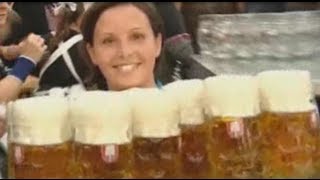 Oktoberfest Waitress carries 12 Mass with a Smile [upl. by Ibrek]