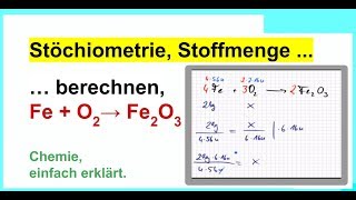 Stöchiometrie Stoffmenge berechnen einfach erklärt mit Verhältnisformel Beispiel Fe  O2 [upl. by Harrington]