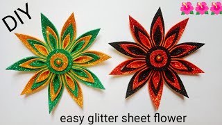 DIY glitter sheet flowerMaking easy flower with glitter sheet glitter foam sheet craft [upl. by Sonnnie]