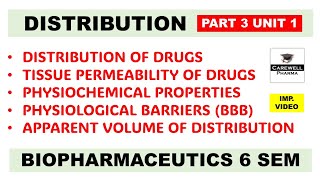 Distribution  Tissue Permeability of Drug  Apparent volume of distribution Part 3 Unit 1 Biopharm [upl. by Eehc]