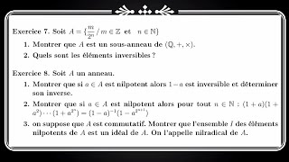 TD N° 2 Algebre 2 exercice 7 et 8 sanneauélément inversibleélément nilpotent idéal nilradical [upl. by Yrmac]