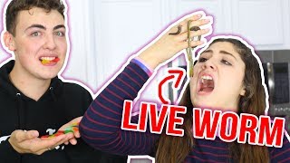 GUMMY FOOD VS REAL FOOD CHALLENGE  eating live WORM [upl. by Anuat350]