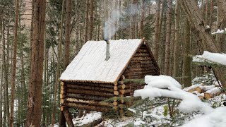 Building a Bushcraft Log Cabin for Survival in the Woods Life Off The Grid [upl. by Leuqram629]