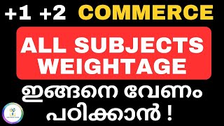 💢മുഴുവൻ വിഷയങ്ങളുടെയും WEIGHTAGE💥Plus One Plus Two Commerce All subjects Weightage New💢 [upl. by Tnemelc]