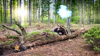 Building of a shelter inside a fallen tree with autonomous heating [upl. by Onoitna]