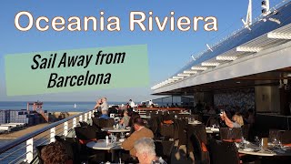 Oceania Riviera Med Cruise Day 1 Sail away Waves Grill Terrace Café Extended Balcony Cabin [upl. by Eelta]