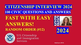 2024 Random 100 Civics Questions and Answers US Citizenship Interview 2024  Fast Easy Answer 12 [upl. by Esserac]