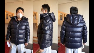 Moncler Maya Down Jacket Night Blue Try On Review [upl. by Ecam334]