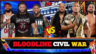 WWE 2K24 THE BLOODLINE CIVIL WAR ROMAN REIGNS VS THE ROCK TEAM BLOODLINE MATCH [upl. by Nerw]