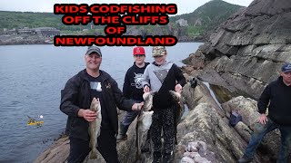 KIDS FISHING FOR COD OFF NEWFOUNDLAND CLIFFS [upl. by Hendrik763]