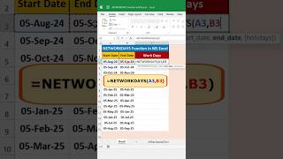 Calculate Working Days Use NETWORKDAYS Function in Excel excel shortvideo excelbasic [upl. by Sontag]