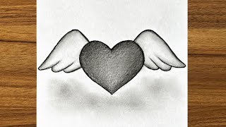 A cute heart with wing drawing  Cute drawing ideas for beginners  Step by step drawing [upl. by Bettina100]