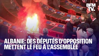 Albanie des députés dopposition mettent le feu à lAssemblée [upl. by Dario]