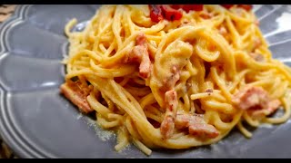 Pâtes à la carbonara prête en 10 mn bien crémeuse sans crème👌 [upl. by Lepper472]