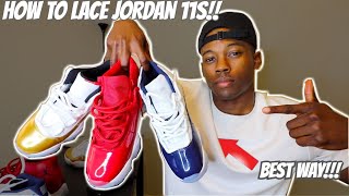 HOW TO LACE JORDAN 11s 3 WAYS w ON FEET  FEATURING MIDNIGHT NAVY [upl. by Levania637]