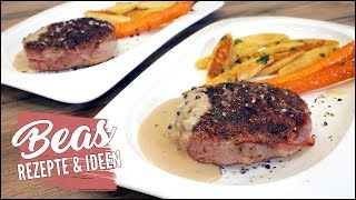 Rinderhacksteak Rezept mit Pfefferrahmsauce [upl. by Ahsakat29]