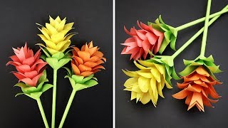 How to Make Beautiful Paper Stick Flower Siam Tulip  Making Paper Flowers Step by Step [upl. by Ladin]