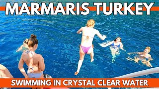 SWIMMING IN CRYSTAL CLEAR WATER MARMARIS TURKEY 2023 DAILY BOAT TOUR  4K UHD 60FPS [upl. by Antonino]