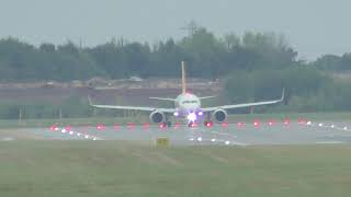 Spray action from Pegasus Airbus A320 Neo TCNCI departing Birmingham Airport for SAW [upl. by Reggy]