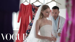 Kate Bosworth Sees Her Oscar de la Renta Wedding Dress for the Very First Time  Vogue Weddings [upl. by Ynittirb]