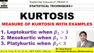 Kurtosis  Kurtosis and Moments  Leptokurtic  Mesokurtic  Platykurtic  Skewness and Kurtosis [upl. by Dowd]