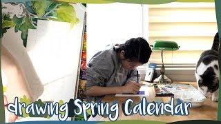 4월 5월 파릇파릇 달력그리기 drawing spring calendar with watercolor [upl. by Aivatra447]