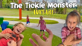 The Tickle Monster at the Playground  Family Outdoor Fun amp Exercise [upl. by Haret]