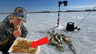 Bluegill Catch and Cook  Late Ice Fishing [upl. by Capon544]