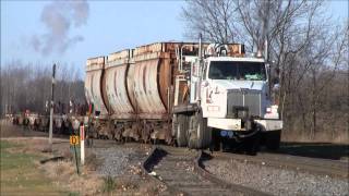 CN HiRail Boom Truck Pulling Wisconsin Central Rail Flats and Gondolas [upl. by Nagram962]