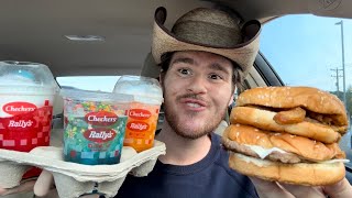 Checkers and Rally’s Fully Loaded Fry Burger Tangled BBQ Swiss Burger and NEW Slushes Review [upl. by Danforth]