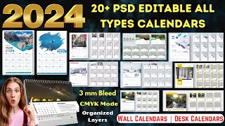 2024 Editable PSD 20 Calendars Designs  Wall Calendar amp Desk Calendars  Ready to Print [upl. by Elimaj]