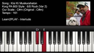 Interlude  Kisi Ki Muskurahaton Pe Ho Nisar  Piano Tutorial  Slow Play  Easy Piano  Lighted Key [upl. by Nailil]