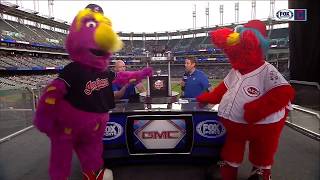 Indians Reds mascots wrestle for possession of the Ohio Cup trophy [upl. by Bergstrom747]