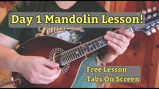 Day 1 Mandolin Lesson  FREE lesson Tabs on screen [upl. by Ynnod]